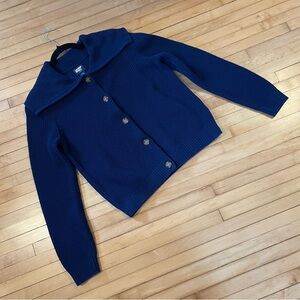 LANDS' END Drifter Sailor Collar Cardigan Chunky Cotton Knit Scandi Preppy